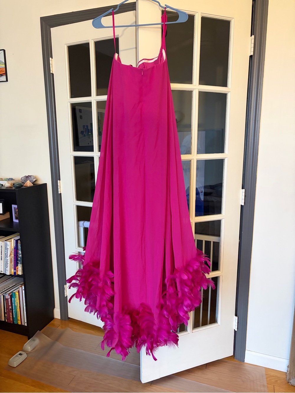 Mac Duggal Hot Pink Strapless Maxi Gown with Feather Hem - Picture 8 of 8